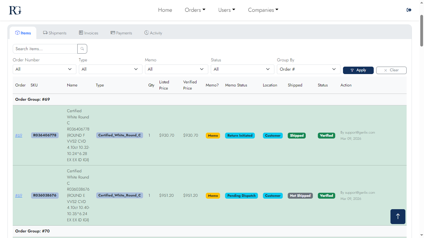 Items Tab — detail